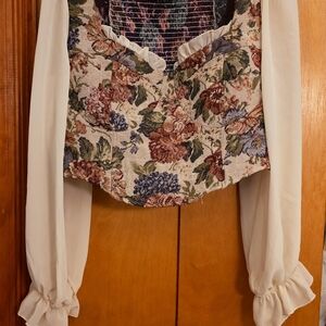 Floral Print Blouse with Cream Sleeves